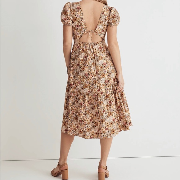 Madewell Puff-Sleeve Open-Back Midi Dress in Flora Field Size 00 - Picture 3 of 8
